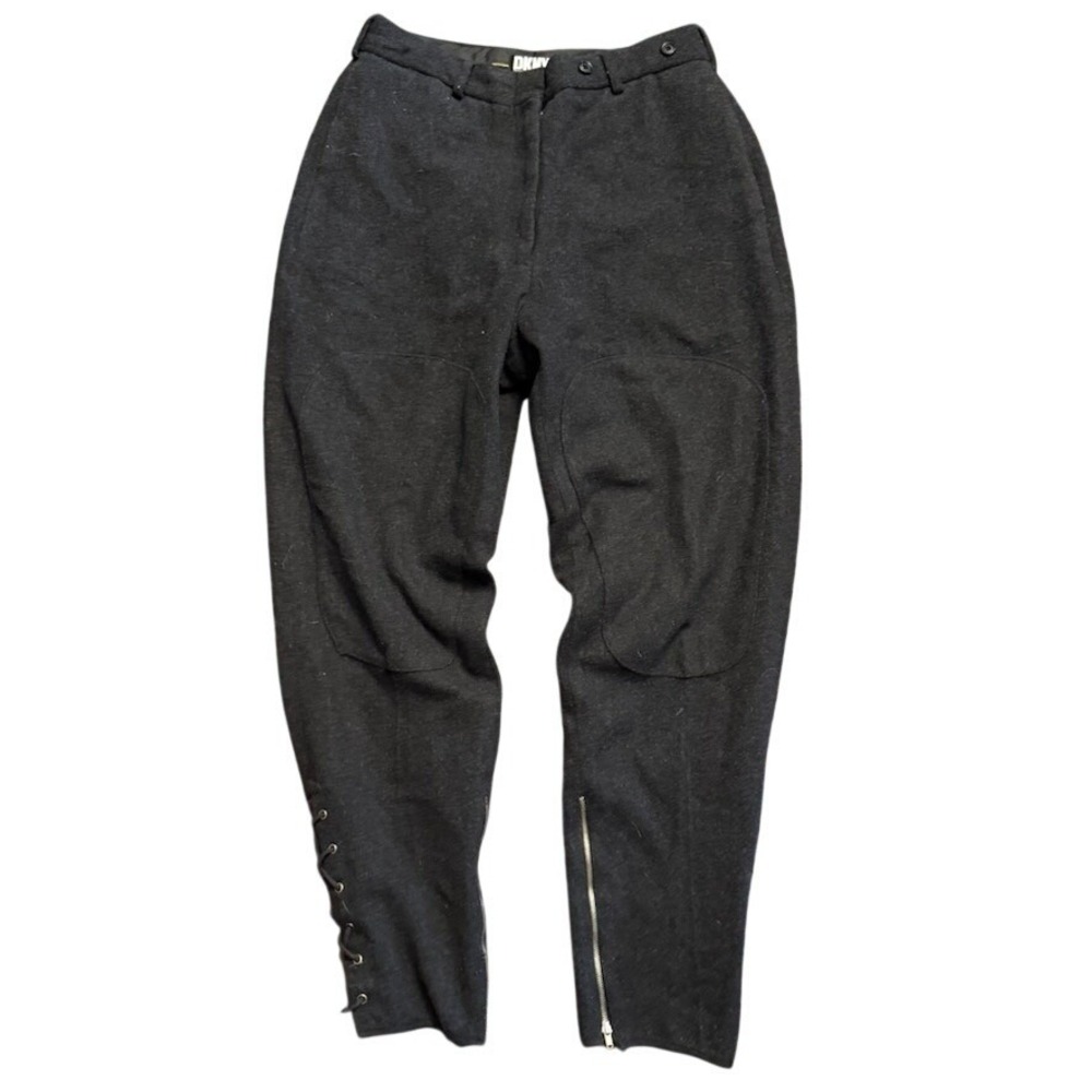 DKNY Vintage Wool Cashmere Lace Up Ankle Equestrian Pants Charcoal Grey Size 10
